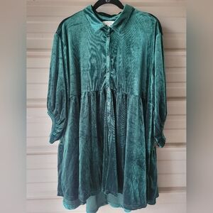 Umgee Green Velvet Button-Up Tunic